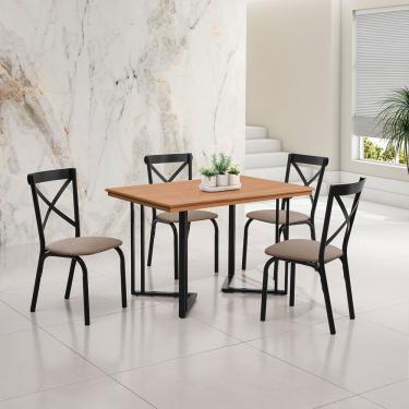 Imagem de Mesa Michigan 120cm Estilo Contemporâneo com Pés de Madeira Castanho Base Preta