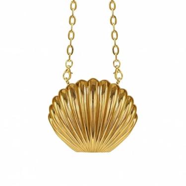 Imagem de Porta-moedas de metal com concha recortada, mini clutch noturna para mulheres, bolsa transversal criativa de liga rígida, bolsa de mão de festa para presente