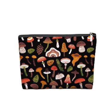 Imagem de Bolsa de maquiagem de cogumelo gótico, bolsa de cosméticos de esqueleto de caveira gótica para mulheres, presentes góticos para mulheres, bolsa de maquiagem colorida com zíper de cogumelo, Cogumelo 01