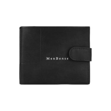 Imagem de Carteira masculina retrô, carteira dupla de poliuretano macio com fecho de botão, porta-cartões de crédito de grande capacidade para homens com 5 compartimentos para cartões, 1 pequeno bolso com zíper