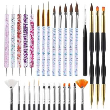 Imagem de 31 peças de ferramentas de pontilhamento de unhas, pincéis de arte de unha de duas pontas, kit de pincéis de esmalte de gel para arte de unhas, caneta de design para desenho de unhas e pincéis