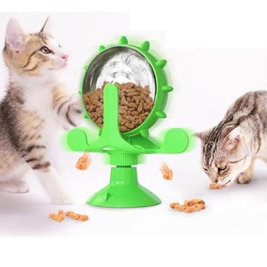 Imagem de Brinquedos interativos para gatos, brinquedos de moinho de vento para gatos, roda giratória luminosa para arranhar, limpar e mastigar os dentes (verde com roda rotativa)