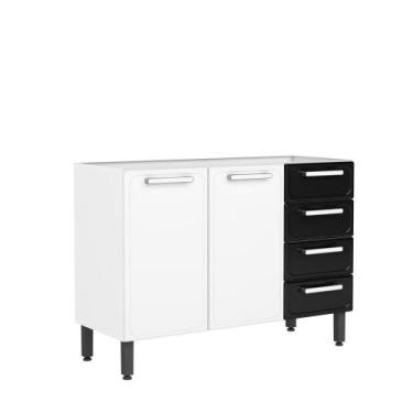 Imagem de Balcão Cozinha em Aço 2 Portas 4 Gavetas Gourmet Bertolini, Branco/Pre