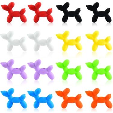 Imagem de WOZADU 16 peças de contas focais de silicone em formato de cachorro 3D para fabricação de chaveiros, contas de silicone animal para caneta, volumes soltos para pulseira, colar, cordão, joias e