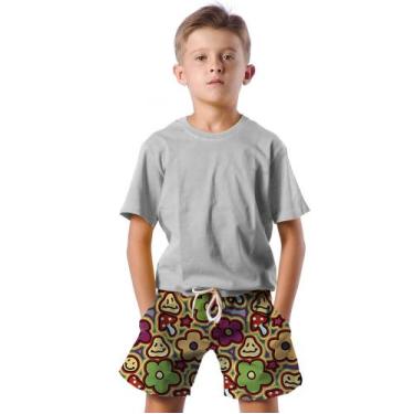 Imagem de Shorts Infantil Bermuda Calção Praia Verão Flores Vibes Emoji 324 - SM