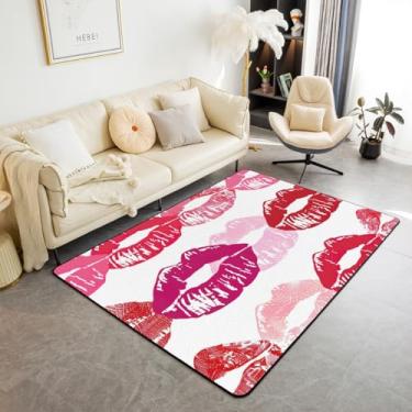 Imagem de Erosebridal Tapete de área de lábios vermelhos 12 x 18 cm, tapete antiderrapante estampado com boca sexy, tapete decorativo para quarto, sala de estar, escritório, vermelho, rosa, amor 3D, abstrato,