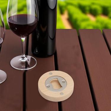 Imagem de Generic 1 abridor de garrafas magnético laranja gato malhado abridor de garrafas madeira de faia ímã redondo madeira marrom claro 6,5 x 1,2 cm