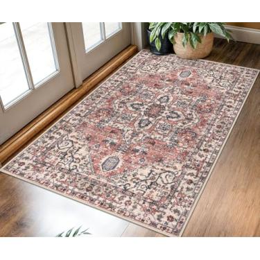 Imagem de KOZYFLY Boho Tapete de área de 8 x 1,5 m para entrada, lavável, tapete antiderrapante, entrada interna, estampado, tapetes de lã sintética para entrada, cozinha, sala de estar, terracota/bege