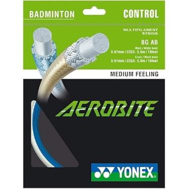 Imagem de YONEX Corda de badminton Aerobite, híbrida, principal: 0,67 mm x 5,5 m / Cruz: 0,61 mm x 5,0 m Várias opções de cores (branco/azul)