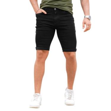 Imagem de Shorts jeans GINGTTO Slim Fit, casuais para homens, pretos, tamanho 32