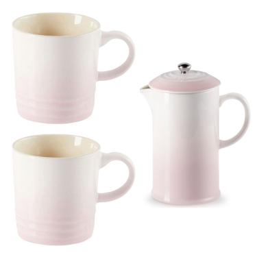 Imagem de KIT LE CREUSET PRENSA FRANCESA  E 2 CANECAS 350ML EM CERÂMICA SHELL PINK