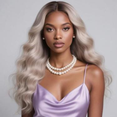 Imagem de Peruca WAQI 71 cm Cinza Loira 13x6 Body Wave Human Hair