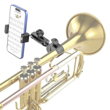 Imagem de Kolasels Suporte de telefone de lira de trompete para banda de marcha [portátil leve] metal ajustável braço trompete telefone música lira para clarinete, latão baixo, trombone, melofone, serve para