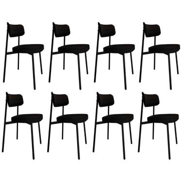 Imagem de Cadeira De Jantar Estofada Kit 8 Ella M25 Linho Grafite - Mpozenato