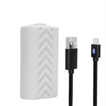 Imagem de Bateria Recarregável para Controle Sem Fio, 1200mAh, Cabo USB-C de 3 Metros, Indicador LED de Carregamento, Design Chevron Branco