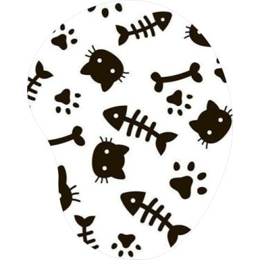 Imagem de Mouse Pad Ergonômico Gota Arte Estampa Silhuetas Gato Peixe Osso Preto e Branco