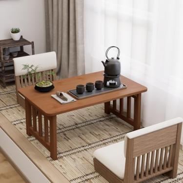 Imagem de GZGKRP Mesa de chão dobrável de bambu japonês, mesa de centro baixa portátil para espaços pequenos, mesa de chá de tatami dobrável para sentar no chão, mesa Chabudai sem montagem para sala de estar