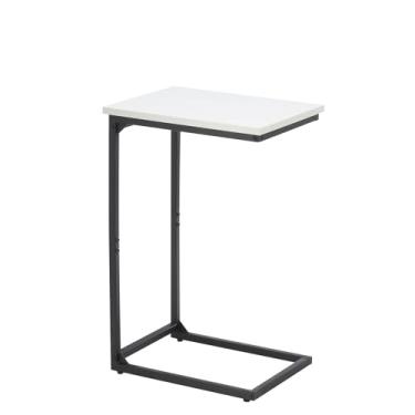 Imagem de Mesa de canto em forma de C, mesa C para sofá, pequena mesa de sofá com moldura de metal para sala de estar, quarto, branca