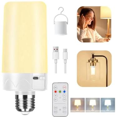 Imagem de SiJiMingyue Lâmpadas recarregáveis para luminárias sem fio, lâmpada de reserva de bateria para arandelas e lâmpadas com temporizador remoto, 3 temperaturas de cor, regulador, magnético, E26