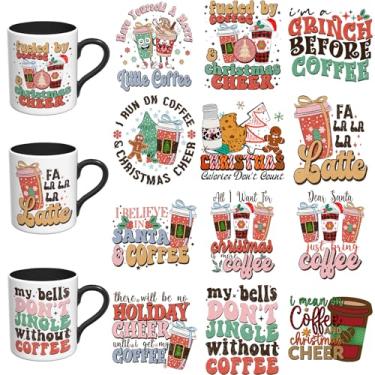 Imagem de Elewins Adesivos DTF UV de Natal - 12 folhas de café de Natal UV DTF envoltório para canecas de vidro café, decalques DIY para copos, esfregar à prova d'água em transferências para artesanato