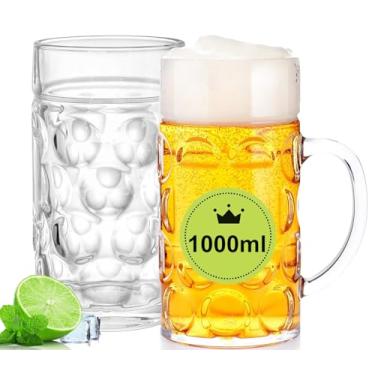 Imagem de Axim Canecas de cerveja de plástico com alça, pacote com 2 canecas de cerveja transparentes de 935 g para freezer, canecas de cerveja grandes para homens