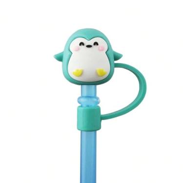Imagem de Capa de canudo para copo Stanley, a tampa é reutilizável. A linda tampa de silicone animal com canudo é usada para copos de água, bebidas e canudos de chá de leite para evitar poeira (pinguim azul)