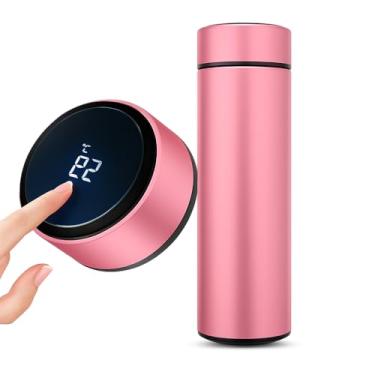 Imagem de Garrafa Térmica Água-Café com Termômetro Digital, 500ml, Aço Inoxidável -Conserva Bebidas Quentes e Frias (Rosa)