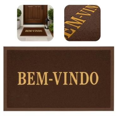 Imagem de Tapete de Entrada Bem Vindo Emborrachado Retangular Vinil Trançado Antiderrapante Capacho Decoração Estampado Resistente Porta Casa Apartamento Absorção Externo Fibra Anti Bolor Premium PVC Flexível