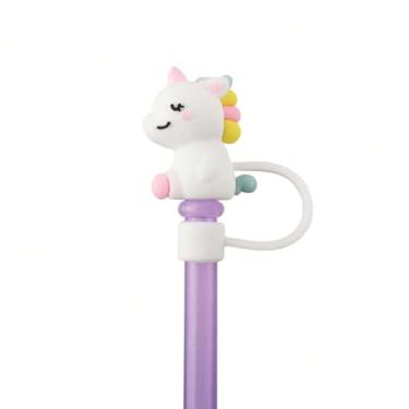 Imagem de Capa de canudo para copo Stanley, a tampa é reutilizável. A linda tampa de silicone animal com canudo é usada para copos de água, bebidas e canudos de chá de leite para evitar poeira (unicórnio branco