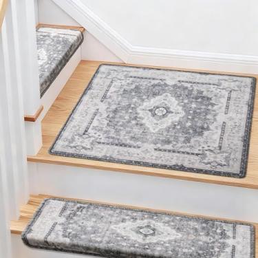 Imagem de Brakki Passos de escada Bullnose para degraus de madeira, tapete de aterrissagem antiderrapante interno, tapetes macios para animais de estimação, capacho interno para cozinha, banheiro, lavável, 76 x