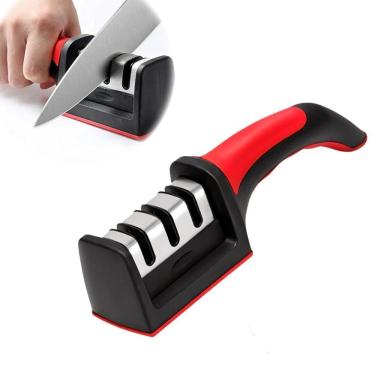 Imagem de Amolador Vermelho 3 Níveis Para Facas Tesouras