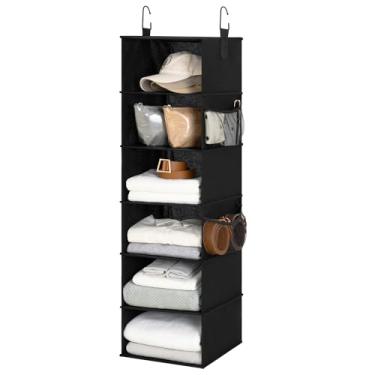 Imagem de StorageWorks Organizadores de armário suspensos com 6 prateleiras, organizador dobrável de armazenamento de armário com 2 bolsos laterais, prateleiras suspensas portáteis para guarda-roupa, quartos