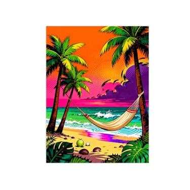 Imagem de Quadro moderno em tela sol praia palmeira 4 Imagem colorida para decoração sala de estar impressões paisagem 60x80cm24x31in sem moldura