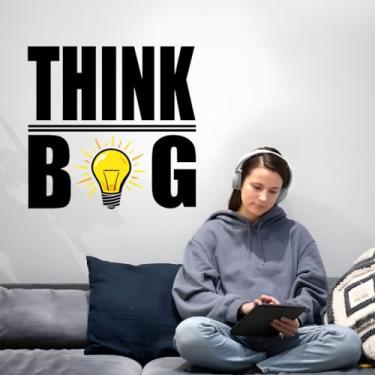 Imagem de SUPERDANT Think Big Adesivos de Parede Lâmpada Amarela PVC Impermeável Decalques de Parede Texto Preto Conjunto de Adesivos Autoadesivos Decoração para Quarto Sala de Estar Banheiro Escritórios Salões