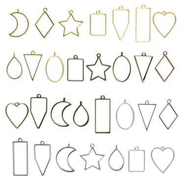 Imagem de Pingente de moldura oca geométrica faça você mesmo acessórios para fazer joias 30 peças kit de artesanato de moldura de pingente em branco para colares pulseiras brincos liga 10