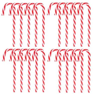 Imagem de Kzyapi 32 peças de bengalas de doces de Natal de plástico para pendurar em árvore de Natal, muleta torcida, bastões de doces para artesanato de Natal, decoração interna e externa (vermelho (12 cm