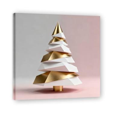 Imagem de NHLDZYH Moldura interna. Pintura em tela de Natal escandinavo Geometria minimalista Ouro escovado em rosa empoeirado Moderno Imagem de parede festiva. A27. 50 x 50 cm - 19,6 x 19,6 polegadas