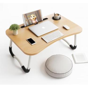 Imagem de Mesa Dobrável para Notebook Portátil e Ergonômica para Cama e Sofá, Escrivaninha Multiuso Retrátil com Suporte para Tablet e Copo