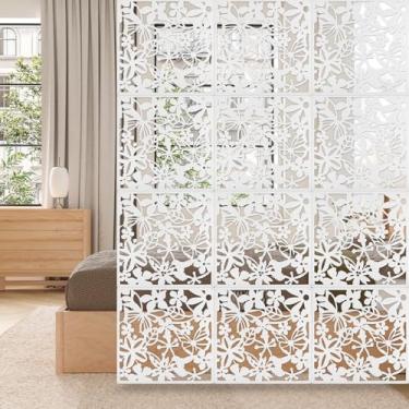 Imagem de ANMINY 24 peças divisória de sala suspensa painéis padrão de escultura de flores painel de parede decorativo design oco para sala de estar sala de jantar quarto casa decoração de hotel - branco