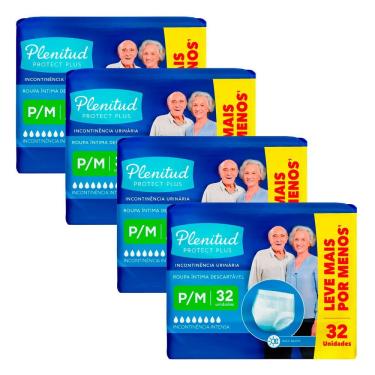Imagem de Kit 4 Roupa Íntima Plenitud Protect Plus Unissex Tamanho P/M 32 Unidades Leve Mais Por Menos