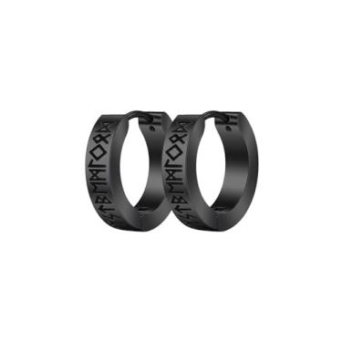 Imagem de PIYIZ Brincos de rock masculinos e femininos, argolas pequenas hipoalergênicas, brincos viking runas nórdicas de aço inoxidável, brincos de clipe, Aço inoxidável, Zircônia cúbica