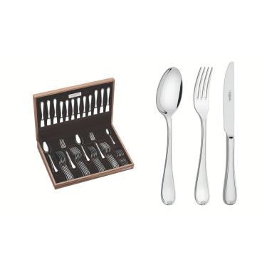 Imagem de Faqueiro Tramontina Vicenza 42 Peças Inox Facas Mesa Forjadas Alto Brilho Detalhes + Estojo Madeira Tramontina