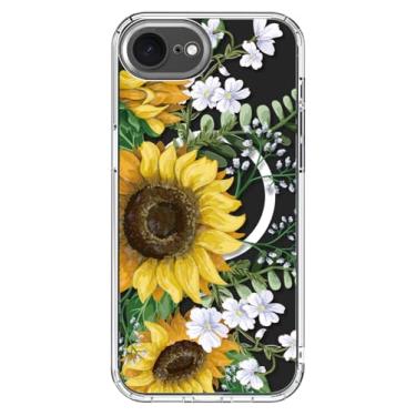 Imagem de ICEDIO Capa para iPhone 16e com protetor de tela – Compatível com carregamento sem fio, proteção aprimorada para câmera, capa transparente com design floral moderno para mulheres – Lindos girassóis