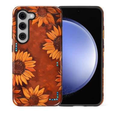 Imagem de Flivro Capa para Samsung Galaxy S23 Plus, capa rígida 2 em 1 PC e amortecedor interno de silicone, antiarranhões, à prova de choque, design fino, retrô, girassol