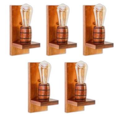 Imagem de Kit 5 Arandelas Barril Delenha Decor Madeira Maciça - Mogno