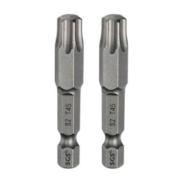 Imagem de HARFINGTON 2 peças de chave de fenda Torx T45, haste sextavada de 6 pontas, ponta magnética sem furo, à prova de adulteração, chave de fenda estrela de 6 pontas, chaves de fenda industriais de aço S2