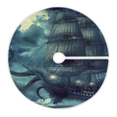 Imagem de Blueangle Saia de árvore de Natal para navio pirata de 90 cm - poliéster macio e resistente a rugas, decoração de férias para festas de Natal, árvore festiva e decoração de casa (303)