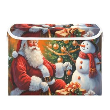 Imagem de SEHANY Cestas de armazenamento de Papai Noel de Natal com tampas, organizador de caixas de armazenamento de tecido para armário de roupas, cobertor de escritório, berçário, 42 x 32 x 30 cm