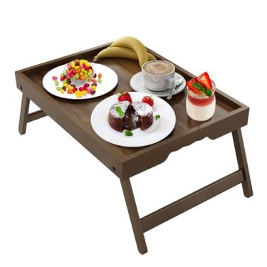 Imagem de Artmeer Bandeja de cama com pernas dobráveis, café da manhã de bambu na cama para mesa de TV, bandeja de laptop, comer, bandeja de lanche (marrom grande)