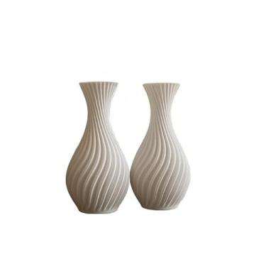 Imagem de Kit 2 Vasos Decorativos Geométricos Brancos – Estilo Moderno para Mesa, Sala e Escritório | 18cm
